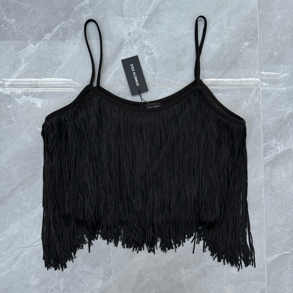 Women’s Kenneth Cole Fringe Tassel Cropped Tank Top Festival Party Size Large - Picture 2 of 14